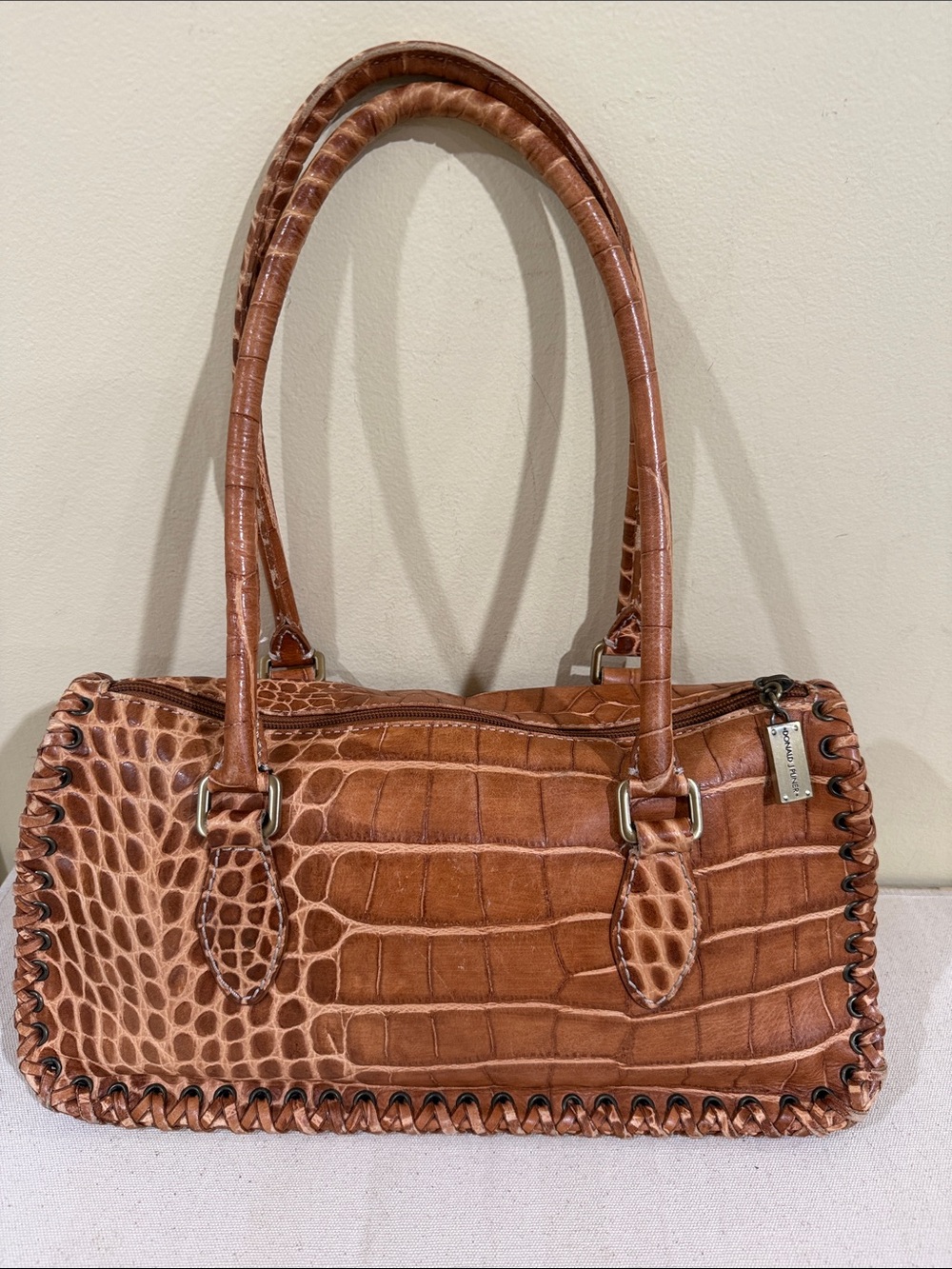 Donald J. Pliner Cognac Croc-Embossed Shoulder Bag